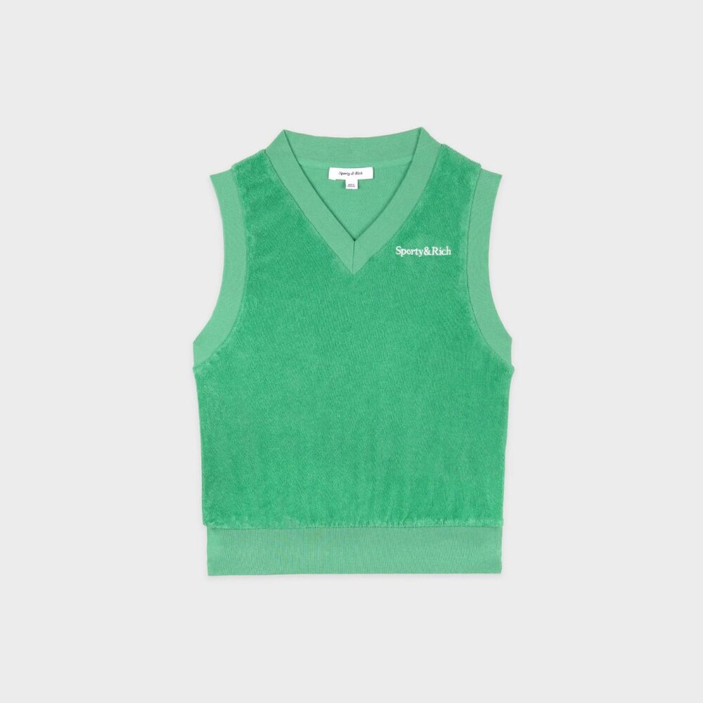 Sporty&Rich Serif Logo Terry Vest - Verde/White Size Small - Sold out online